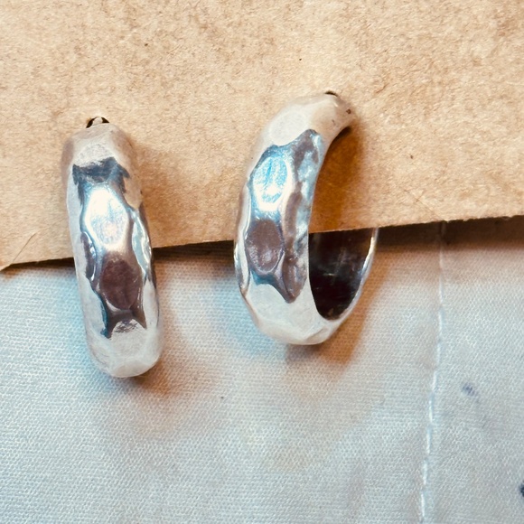 925 Sterling Silver Hoop Earrings Post Back Honeycomb Design - Picture 7 of 9